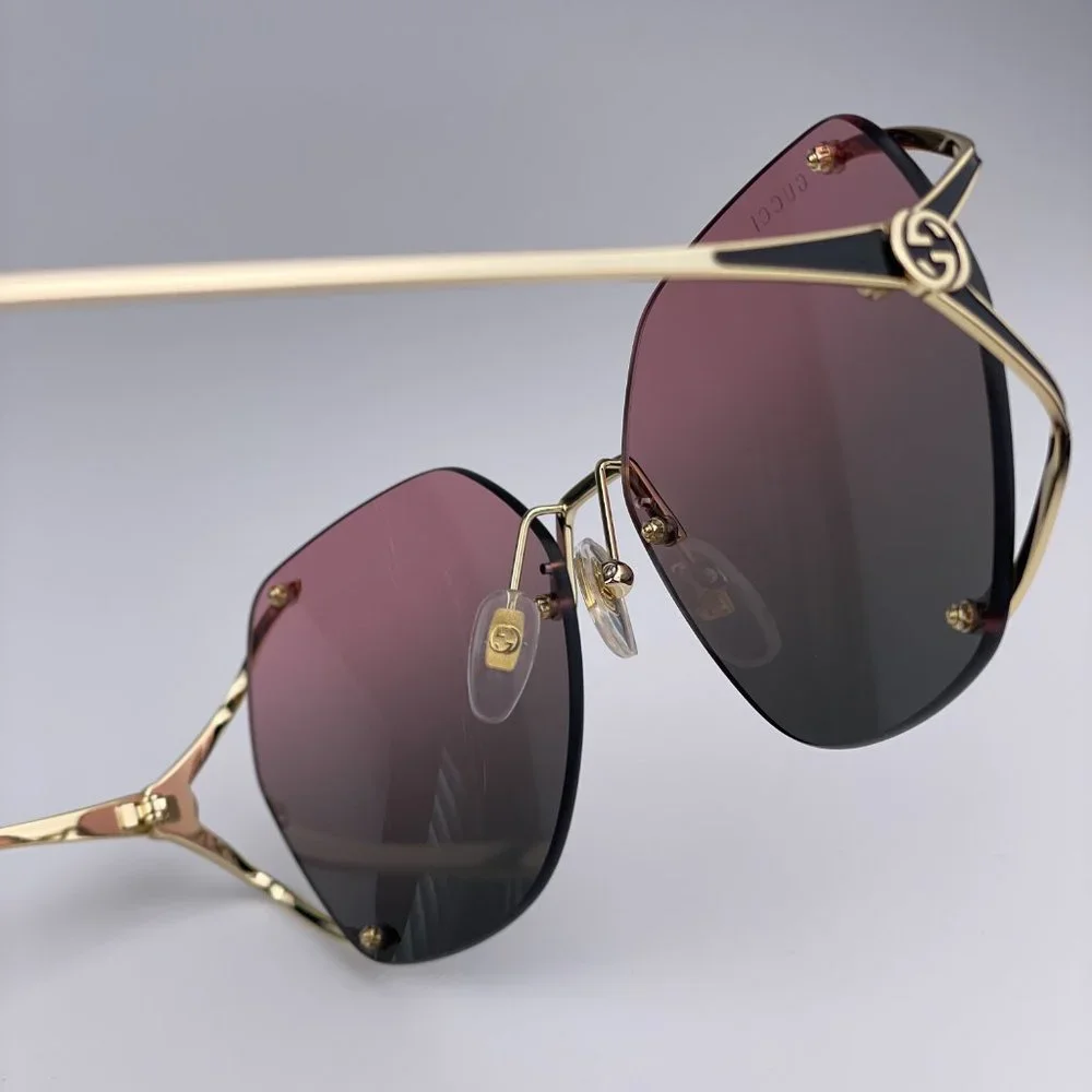 NEW GUCCI GG0651S 001 Gold Purple Green Gradient Square Oversized Rimless Women - Picture 9 of 12